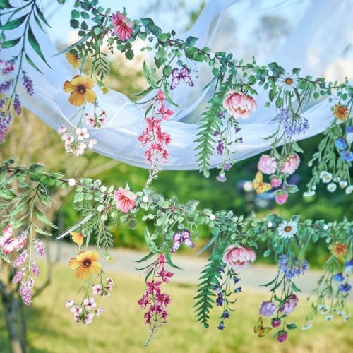 SUNBEAUTY Wildflower Banner 2 Pcs Waterproof Garland 2-Sided Printed Garden Party Flower 2x4.9FT Reusable Pre-stringing Hanging Decor for Garden Tropical Baby Shower Birthday Tea Party Supplies - Image 5