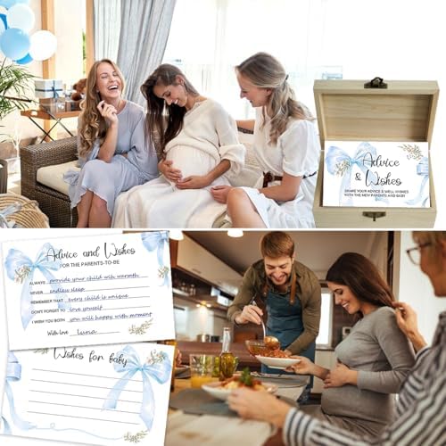 50Pcs Blue Bow Baby Shower Advice Cards,Game Cards for Baby Shower Decor - Image 4