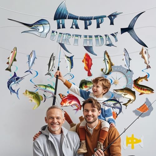 Fishing Birthday Party Banners Hanging Swirls Decorations 10PCS - Image 6