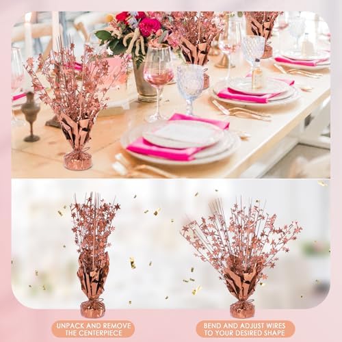 6 Pack Metallic Foil Spary Centerpieces for Tables, Rose Gold Centerpieces for Tables Decorations, Star Brust Table Centerpieces for Birthday Graduation Wedding Baby Shower Party - Image 2