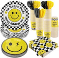 Kochorie 400 Pieces One Happy Dude Disposable Party Tableware Sets Including Plates Cups Napkins Cutlery Serves 50 for Smiley Party 1st Birthday Preppy Party Decorations by Kochorie