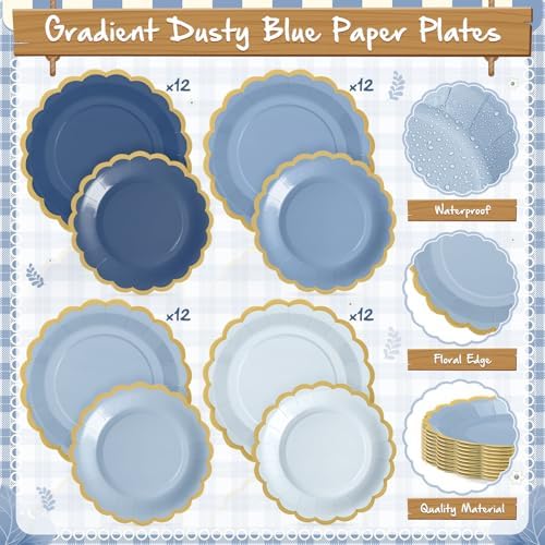 Mimorou 169 Pcs Dusty Blue Plates Napkins Cups Flatware Set - Image 3