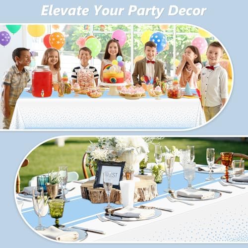 LANLISA White and Blue Tablecloth Party Decorations 6 Pack, Disposable Plastic Table Cloths for Baby Shower Birthday Wedding Party Decor - Image 6