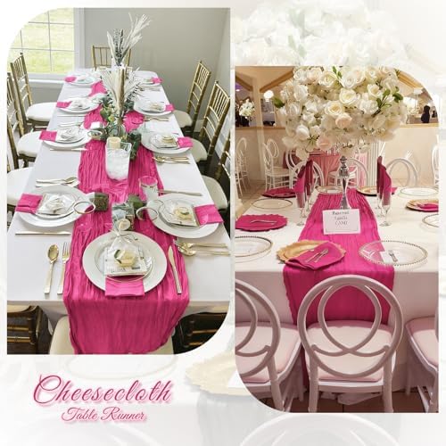 3 Pack Hot Pink Cheesecloth Table Runner, 17 x 108 inch, Semi Sheer Boho Cheese Cloth Fabric Table Runner Bulk for Wedding, Birthday, Party, Holiday, Home Decor (Hot Pink) - Image 6