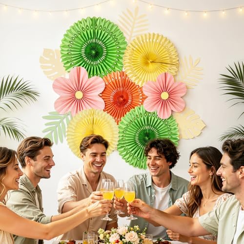 SUNBEAUTY Paper Flowers Pink and Green Party Decorations Hanging Fans Spring Summer Decor for Wall Wedding Backdrop Bridal Shower Birthday - 9Pcs - Image 5