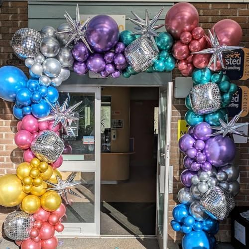Disco Balloons Garland Arch Kit - 22 18 12 10 5 inch Metallic Purple Blue Hot Pink Green Silver Chrome Disco Balloon with for Birthday Sing Themed 70S 80S 90S Bachelorette Party Decorations - Image 6
