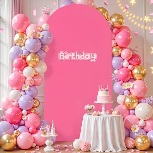 6.6 ft Arch Backdrop Cover Hot Pink - Double-Sided Spandex Arch Covers Stretchy Backdrop for Balloon Arches Birthday Party Baby Shower Banquet Wedding Photo Background - Image 5