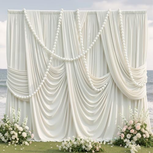 30ftx10ft Wrinkle Free Ivory Backdrop Curtains for Parties, 6 Panels 5x10ft Silky Polyester Photo Backdrop Drapes Back Drop Cloth Drapry for Wedding Birthday Photography Background by CO-AVE