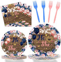 Wiooffen 96 Pcs Gender Reveal Party Decorations Supplies He or She Tableware Set Shower Dessert Plates Napkins Forks for 24 Guests Party Favors by Wiooffen