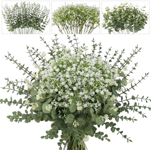 lovemoon 100 Pcs Mix Babys Breath Artificial Flowers Eucalyptus Stem Bulk by Lovemoon