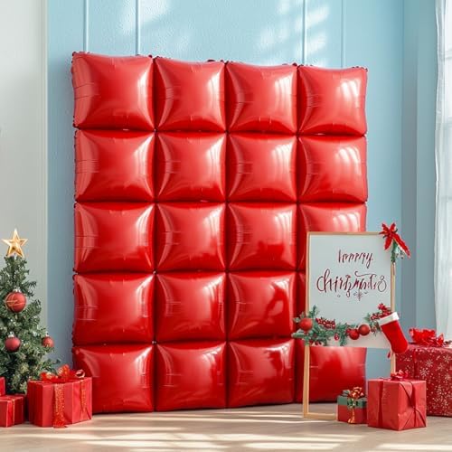 NISOCY 36PCS Metallic Red Square Foil Balloons Wall Backdrop - Image 6