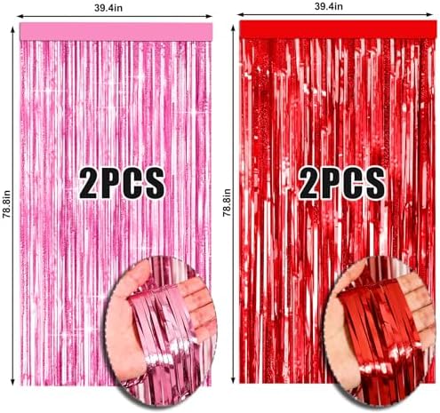 4 Packs Pink and Red Foil Fringe Curtain, Pink Red Metallic Tinsel Backdrop for Birthday, Baby Shower, Princess Bachelorette Party, Valentines Party Decorations Supplies - Image 6