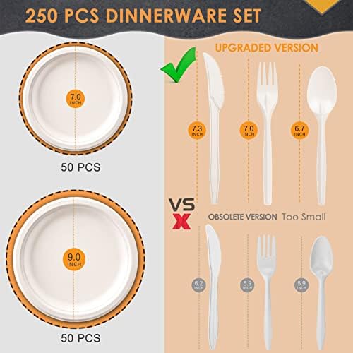 Gezond 250Pcs Disposable Paper Plates Compostable Plates and Utensils - Image 5