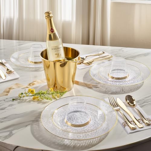 DaYammi 350PCS Clear Gold Plastic Dinnerware Set for 50 Guests - Image 4