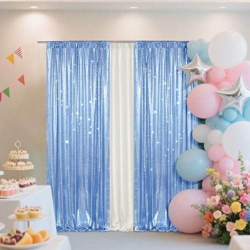 PartyDelight Baby Blue Sequin Backdrop Curtains 2x8ft 2 Panels - Image 6