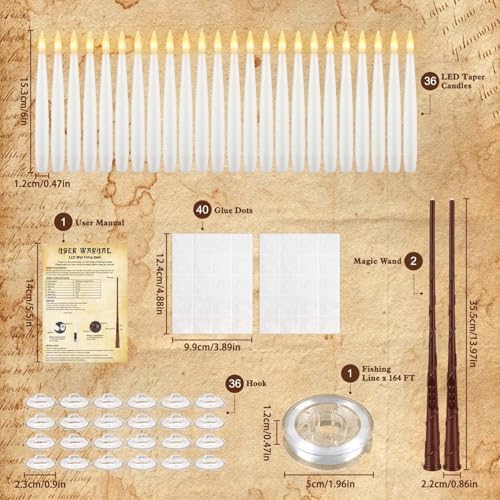 36 Pcs Halloween LED Magic Hanging Floating Candles, Taper Flickering Flameless with 2 Magic Wands - Candle Set for Halloween, Christmas, Weddings, Birthdays & Fantasy Ambiance... - Image 2