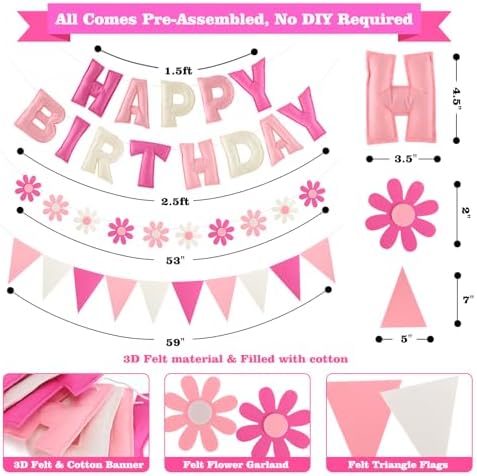 YEOCU Happy Birthday Decorations, No DIY, Pre-Strung 3D Banner - Image 3