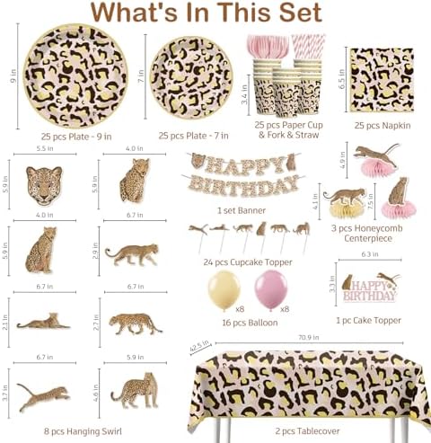 Cocomigo Pink and Cheetah Birthday Decorations, Leopard Party Tableware - Image 2