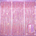 Pink Fringe Curtain Backdrop 3 Pack, 3.2 x 8.2 FT Girls Party Decorations by Melsan