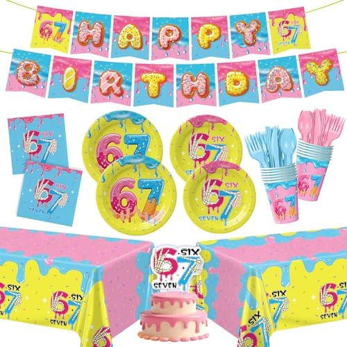 172pcs Ice Cream Birthday Party Supplies 6 7 Birthday Plates Napkins by JVORFDG