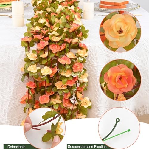 5 Pcs 41Ft Flower Garland Rose Vines, Orange Floral Garland Flower Vines - Image 4