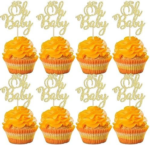 24Pcs Pumpkin Oh Baby Cupcake Toppers Glitter Fall Theme Pumpkin Cupcake Picks Baby Shower Cake Decorations for Pumpkin Theme Gender Reveal Kids Birthday Party Supplies Gold by Ephlyn