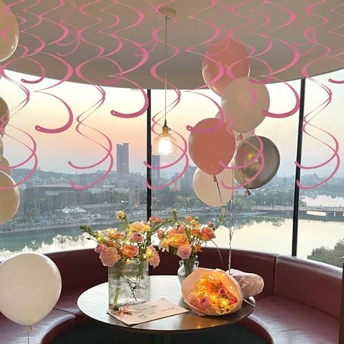 Pink Ceiling Swirl Foil Decorations Hanging Plastic Streamer Themed Swirl Party for Valentine's Carnival Celebration, Pack of 28 - Image 6
