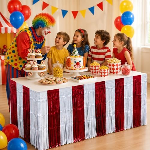 Carnival Circus Theme Table Skirts Birthday Party Decorations, 2 Pack - Image 3