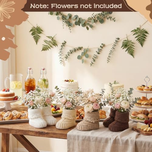 Tranqun 4 Sets Baby Booties Centerpiece No Floral DIY,Classic,Brown - Image 5