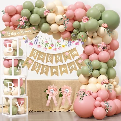 Baby in Bloom Baby Shower Decorations Party Supplies, Spring Wildflower Baby Shower Decorations, Mom to Be Decoration, It’s a Girl Decor, Pink and Sage Green Floral BabyShower Decoration by Unknown