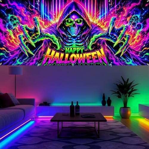 7 x 16 ft Neon Skull Blacklight Halloween Garage Door Decorations Halloween decorations Witch Door Cover, Hanging Banner Cauldron Backdrop Mural for Home - Image 3