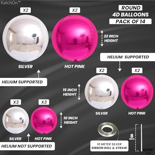 KatchOn Hot Pink and Silver Balloons - 22 Inch Pack of 14, Wedding Decor - Image 3