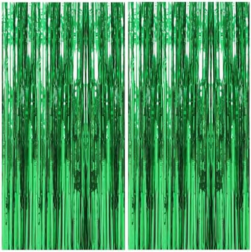 2 Pack Foil Curtain Backdrop Green Metallic Tinsel Foil Fringe Curtains Photo Booth Props for Birthday Wedding Engagement Baby Shower Bachelorette Christmas Holiday Celebration Party Decorations by KEJ