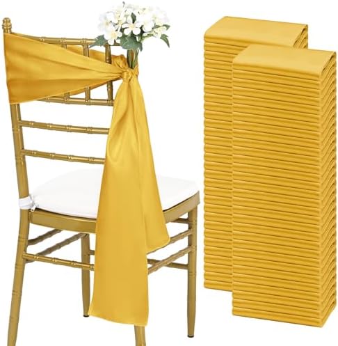 fani 60 PCS Satin Chair Sashes, 7x78 Inch, Gold by fani