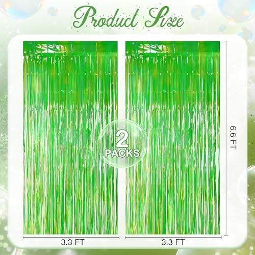 2 Pack Green Iridescent Streamers Backdrop, 3.3x6.6ft Foil Fringe Curtains Holographic Door Tinsel Streamers for Birthday, Wedding, Holiday, Bachelorette, Christmas Theme Party Decorations - Image 2