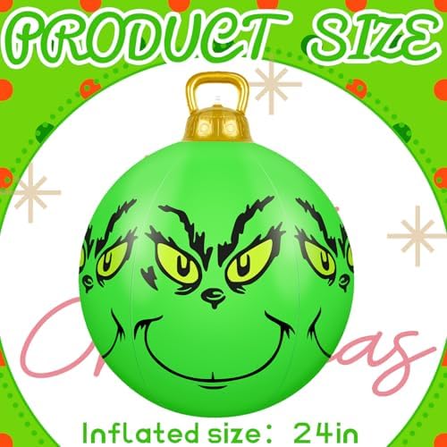 23.6 Inch Large Inflatable Christmas Balls Green PVC Inflatable Christmas Decorated Ball Outdoor Decorations for Xmas Tree Holiday Parties Decor - Image 2