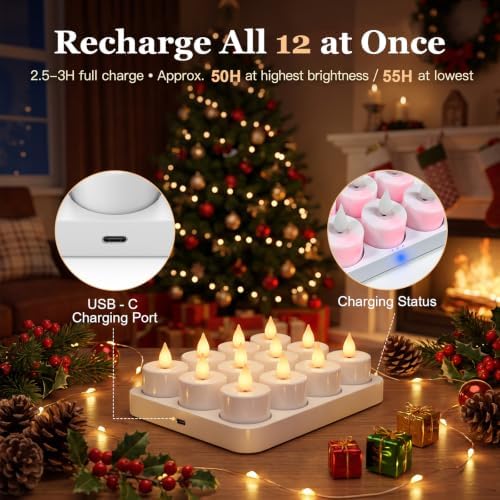 Fussion Rechargeable Tea Lights with Remote and Charging Dock, 12 Pack - Image 2