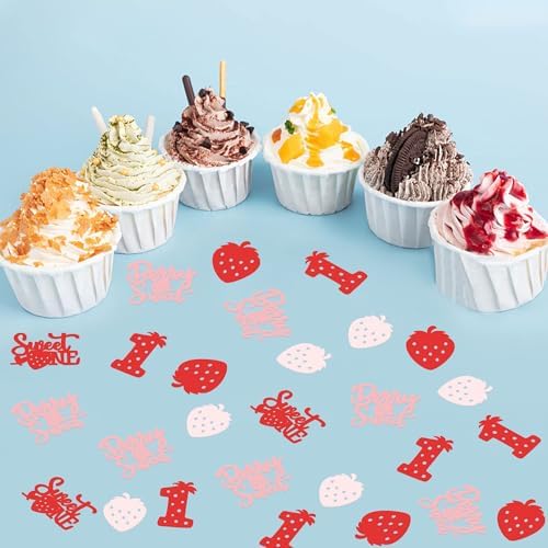 200Pcs Double-sided Pink Red Strawberry Confetti Berry Sweet One Table Confetti Red Strawberry One Table Decorations for Baby Shower Girls Berry 1st Birthday Party Confetti Supplies - Image 2