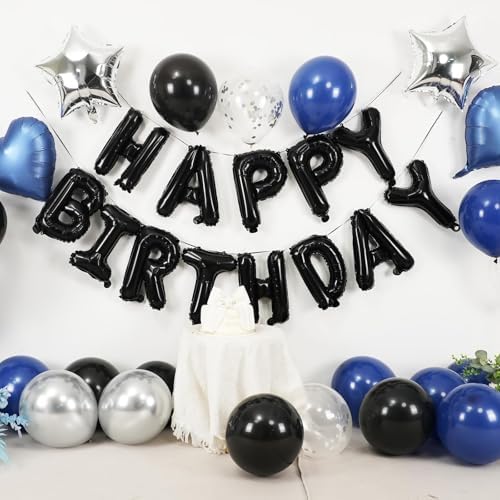 Navy Blue and Black Birthday Decorations for Men Happy Birthday Banner - Image 5