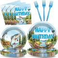 96Pcs Gone Fishing Party Plates Napkins Ofishally Birthday Supplies Fishing Birthday Paper Dessert Cake Plates Tropical Fish Tableware Sets for Kids Boys 24 Guests Birthday Party Decorations by CHUNNIN