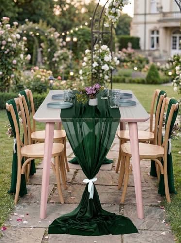 Pack of 5 Chiffon Table Runners 29 x 120 Inch, 10FT Long - Hunter Green - Image 4