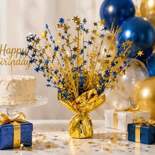 4 Pack Metallic Foil Spray Centerpiece Stars for Wedding, Birthday, Anniversary, Christmas Table Decor, Holiday Festival Baby Shower Graduation Mantle Party Decorations (Gold&Blue) - Image 3