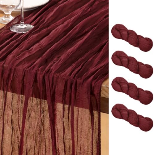 DeZerlor Burgundy Cheesecloth Table Runners 4 Pack Christmas Runners by DeZerlor