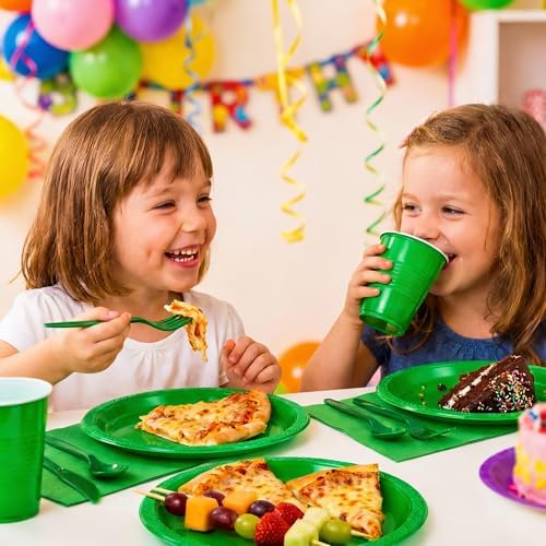 WELLIFE 210Pcs Green Plastic Plates,Party Plates and Cups and Napkins Sets - Image 5