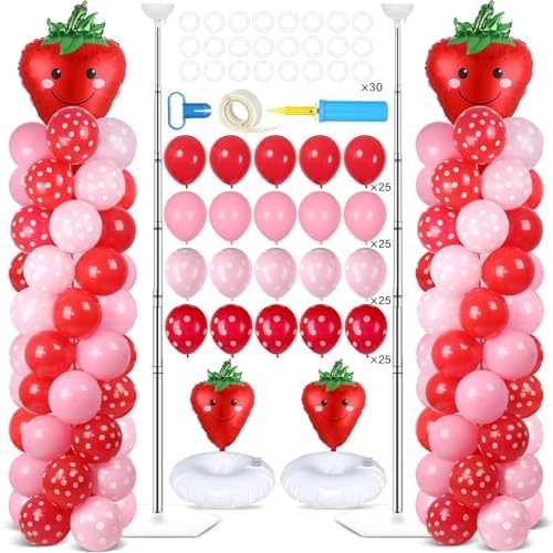 2 Sets Strawberry Balloon Column Stand Adjustable Strawberry Balloon Decor by Naozinebi