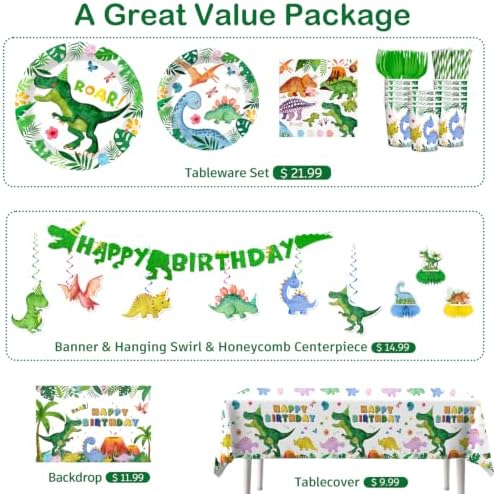 206Pcs cocomigo Dinosaur Birthday Decorations Tableware Set, 25 Serves - Image 3