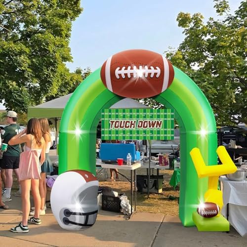9FT Football Inflatable Arch Party Decoration Blow Up Helmet, Built in LED Lights Goal Post for Yard Giant Balloon Photo Prop for Gift Light Green - Image 5