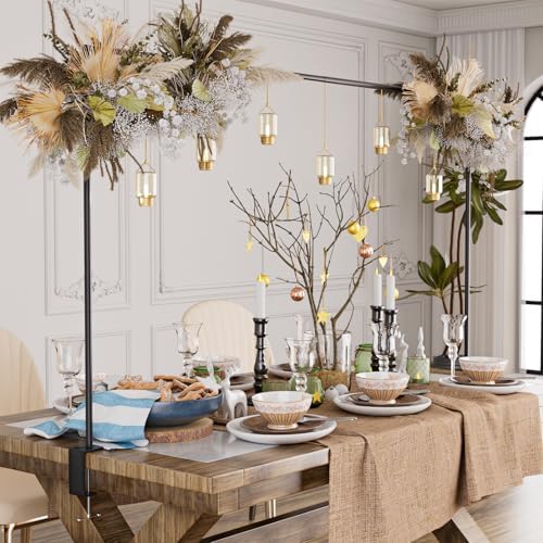 XLHOMO Over The Table Rod Stand with Clamps, Adjustable 32''-79'' Tall 32"-131" Length, Black Table Arch Stand Metal Balloon Frame Hanging Rod for Weddings Birthdays Party Garden Arbors Decoration by BetterbathroomwithXLHOME