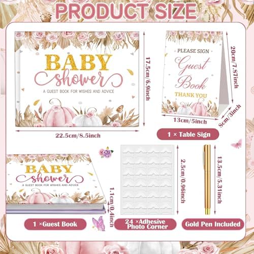 Fuyoooo 27 Pcs Pink Little Pumpkin Baby Shower Guest Book Baby Shower Sign - Image 6