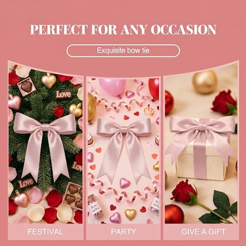 2 Strings 16PCS Pink Bow Garland Banner Decorations, Pre-Strung Satin Ribbon Bows for Birthday, Baby Shower, Bridal Shower, Coquette Girls Room, Bow Themed Party, Wedding, Christmas Tree Decorations - Image 6